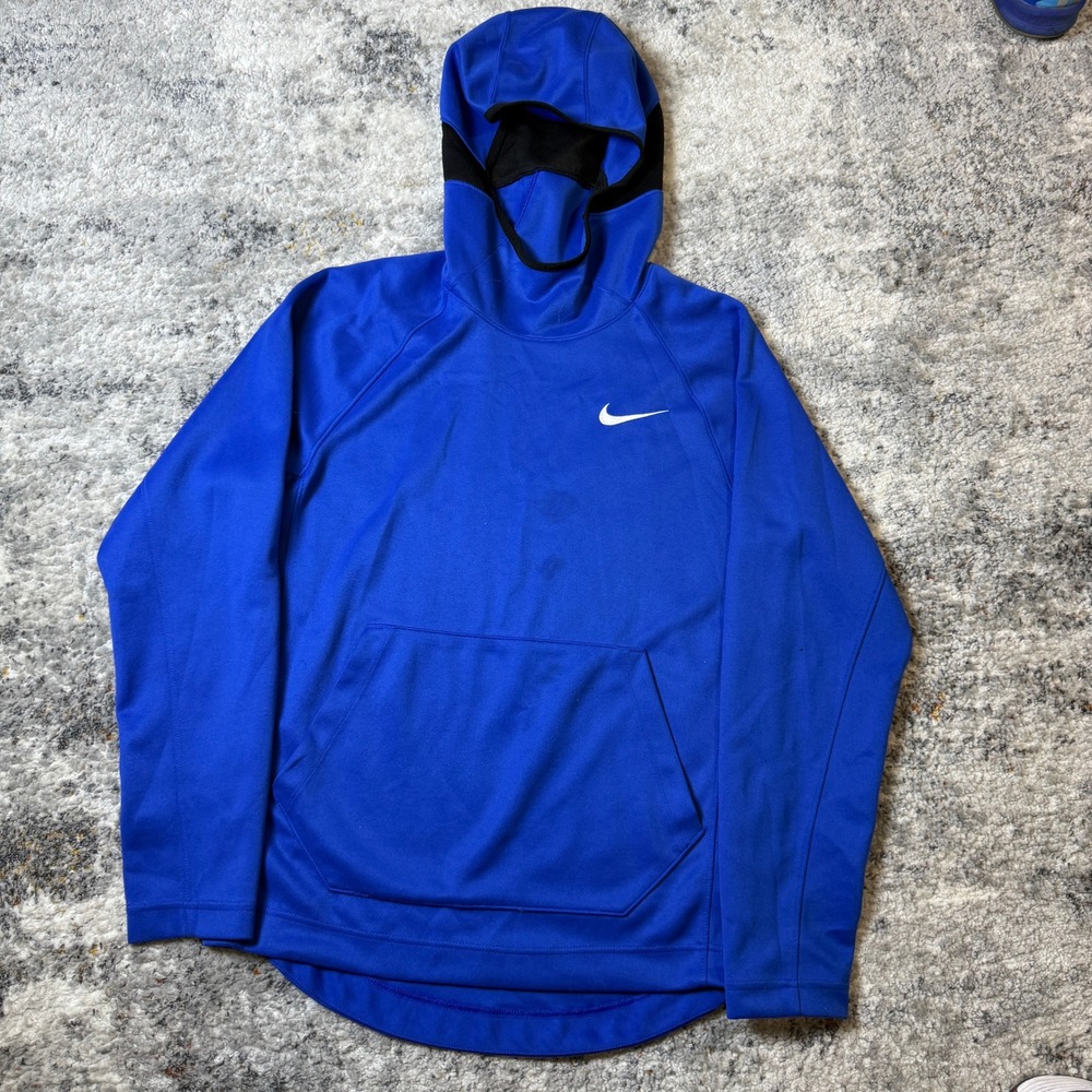 Nike Dri-FIT Mens Training Hoodie Blue Balaclava Neck Gaiter Pullover AT3236-480